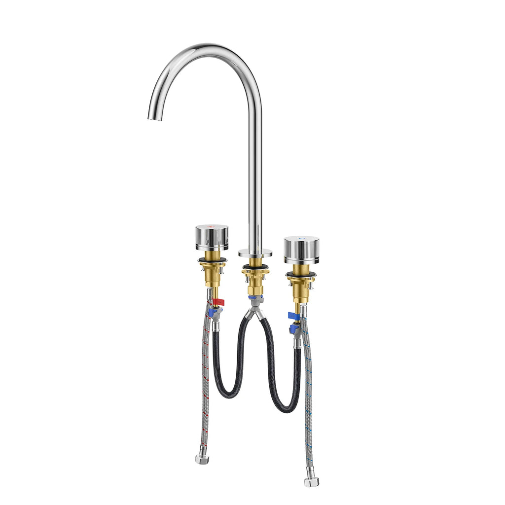 3-Hole Widespread Bathroom Basin Faucet – Dual Handle Gooseneck – AB005031