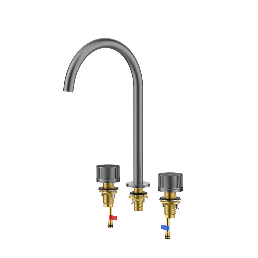 3-Hole Widespread Bathroom Basin Faucet – Dual Handle Gooseneck – AB005031