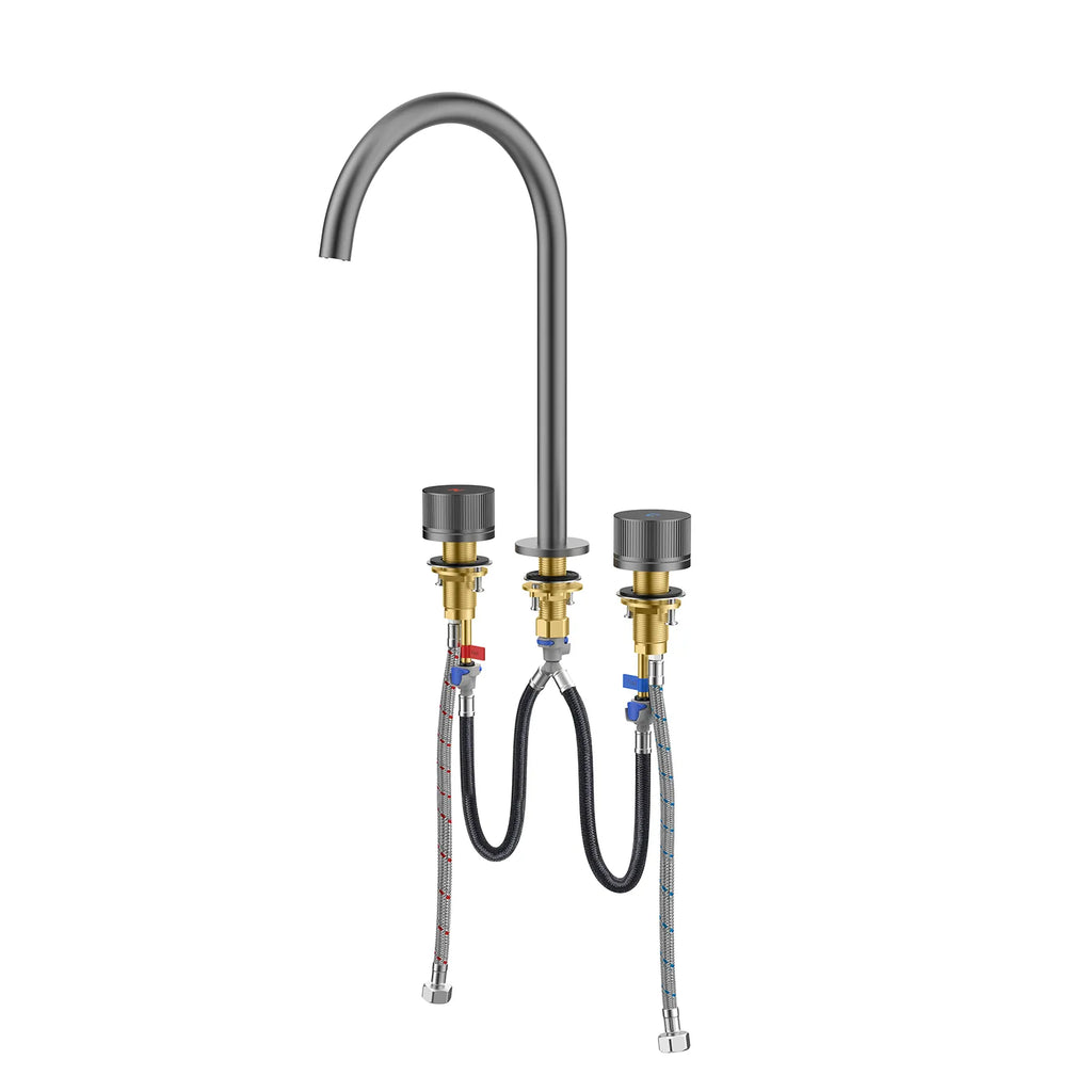 3-Hole Widespread Bathroom Basin Faucet – Dual Handle Gooseneck – AB005031