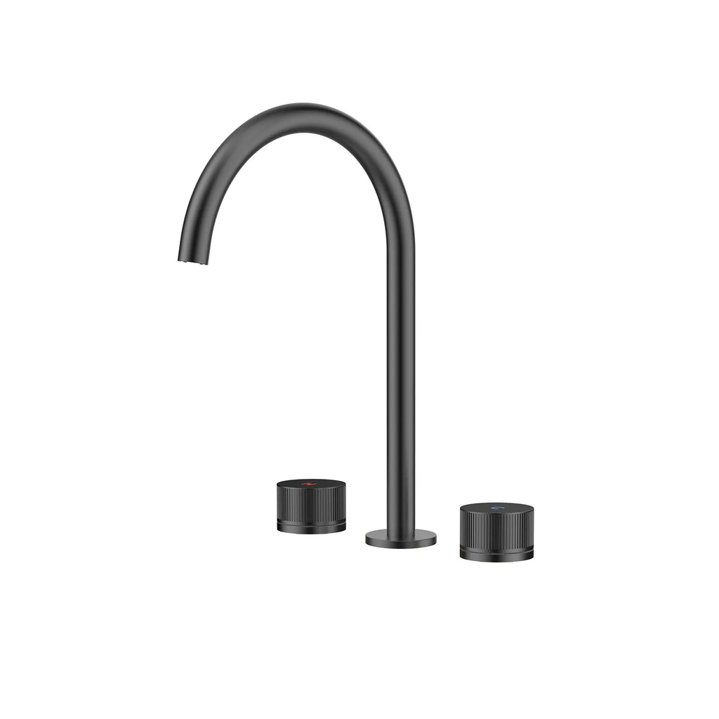 3-Hole Widespread Bathroom Basin Faucet – Dual Handle Gooseneck – AB005031 Matte Black