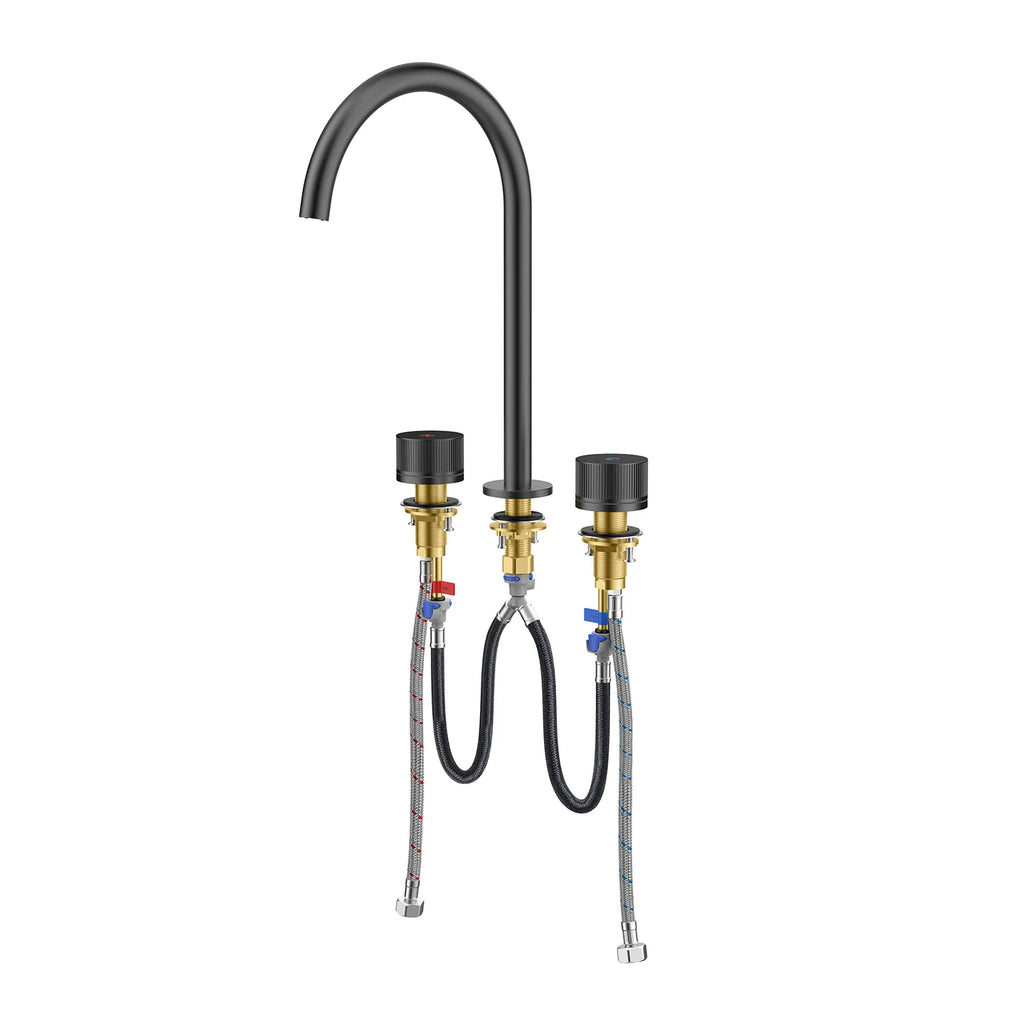 3-Hole Widespread Bathroom Basin Faucet – Dual Handle Gooseneck – AB005031