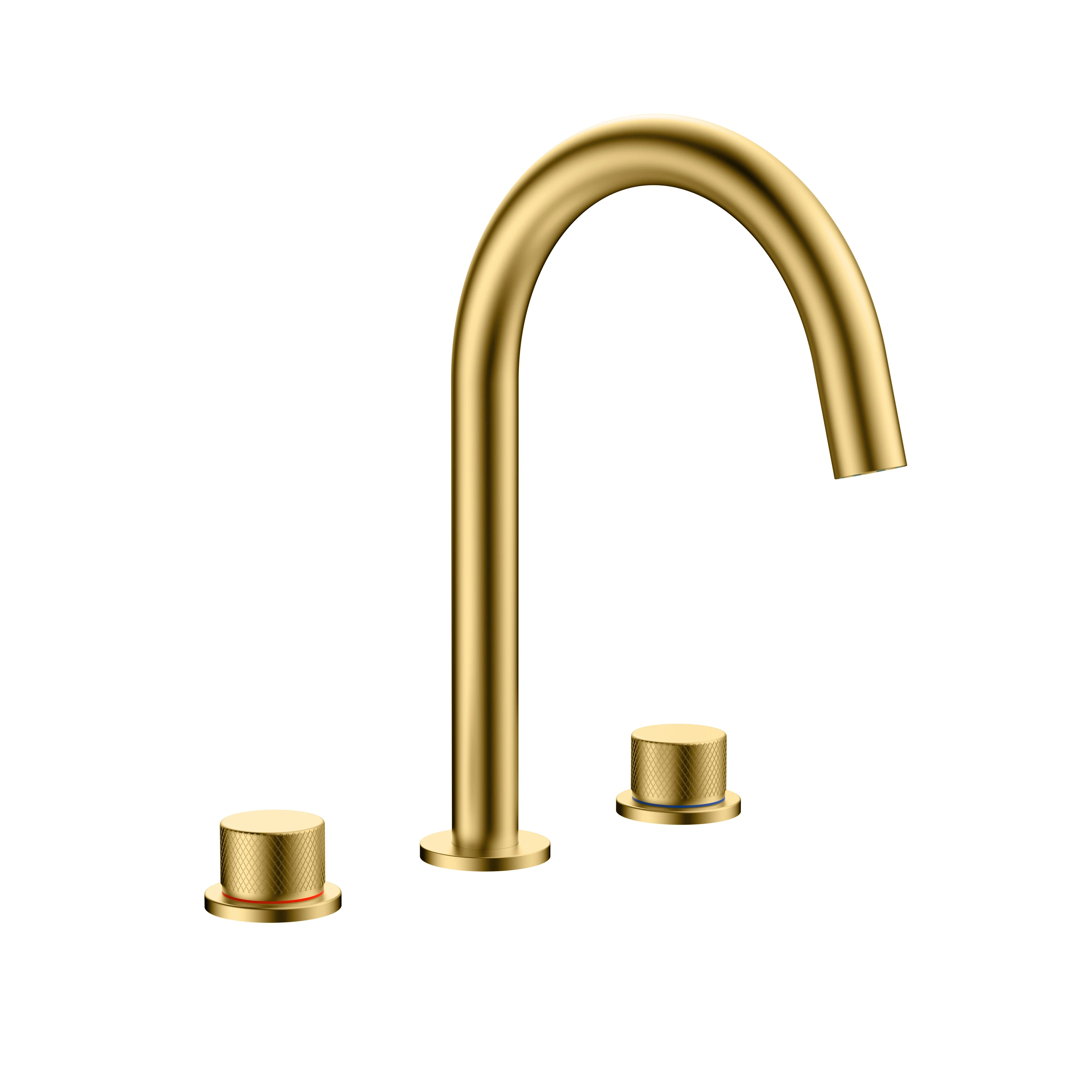 MAXTOR 2 Handle-Wheel Widespread Bathroom Basin Faucet – Solid Brass High Arc Basin Mixer-AB005033 Brushed Gold