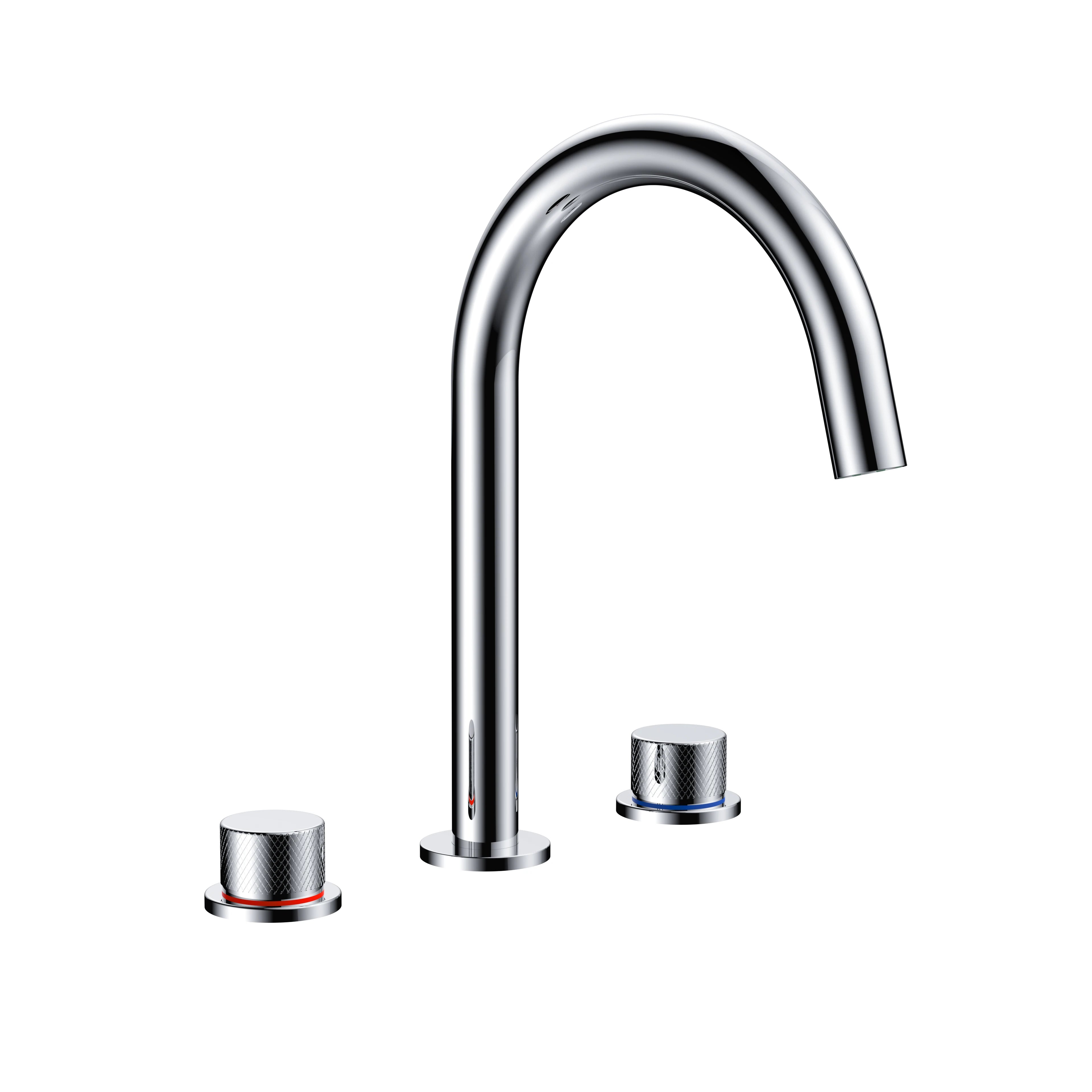 MAXTOR 2 Handle-Wheel Widespread Bathroom Basin Faucet – Solid Brass High Arc Basin Mixer-AB005033 Chrome