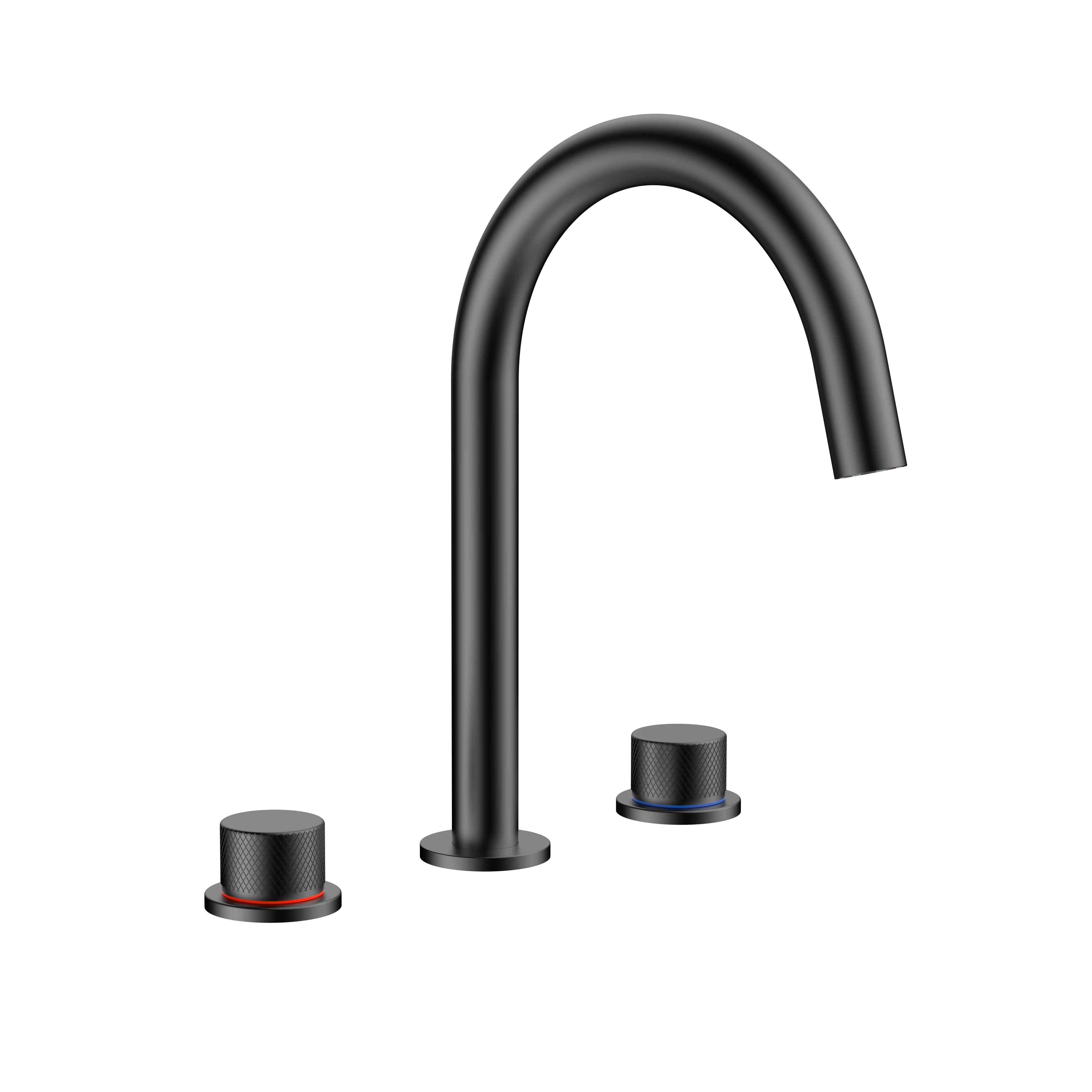 MAXTOR 2 Handle-Wheel Widespread Bathroom Basin Faucet – Solid Brass High Arc Basin Mixer-AB005033 Matte Black