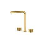 MAXTOR 3-Hole Widespread Bathroom Basin Faucet, Gooseneck Spout-AB005131 Brushed Gold