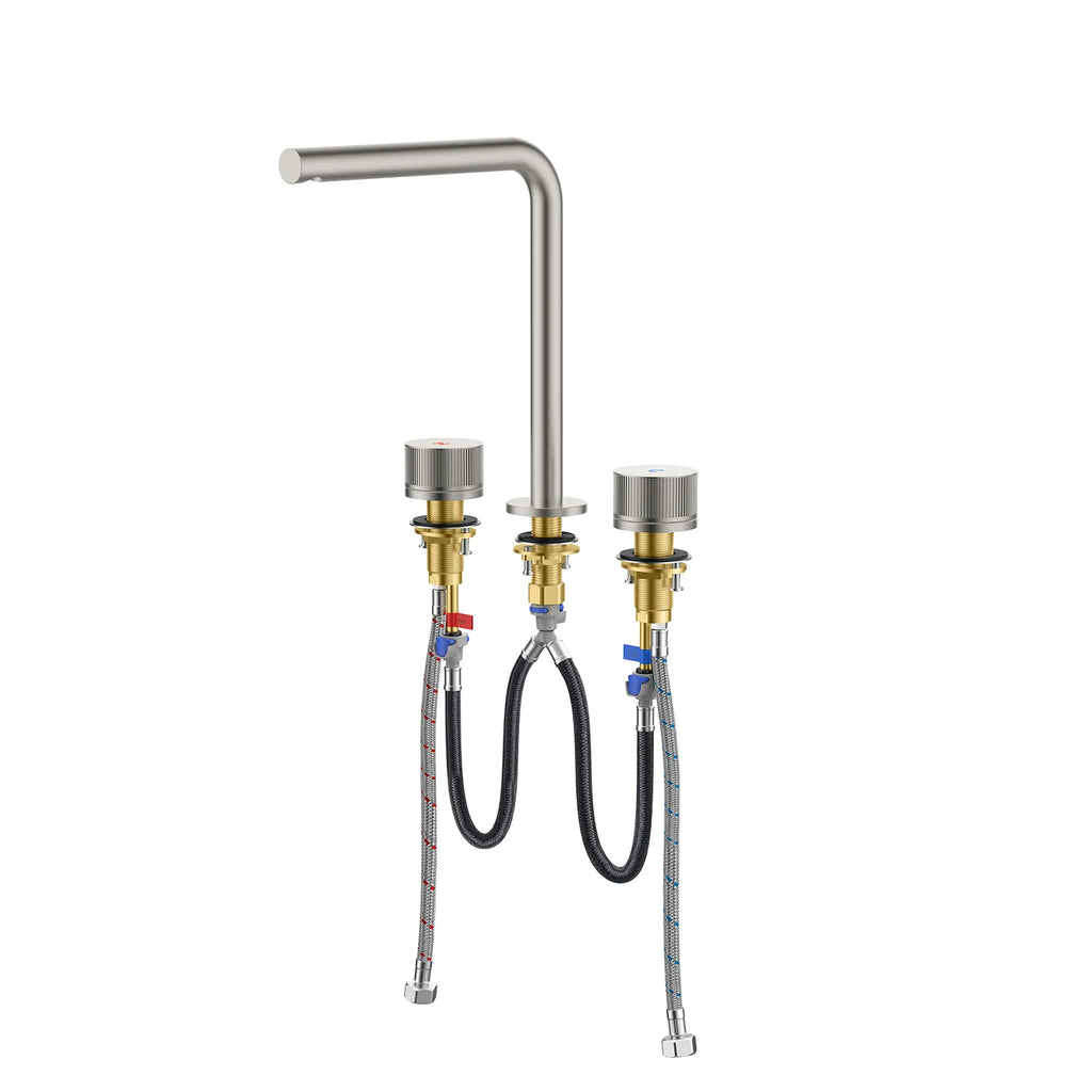 MAXTOR 3-Hole Widespread Bathroom Basin Faucet, Gooseneck Spout-AB005131