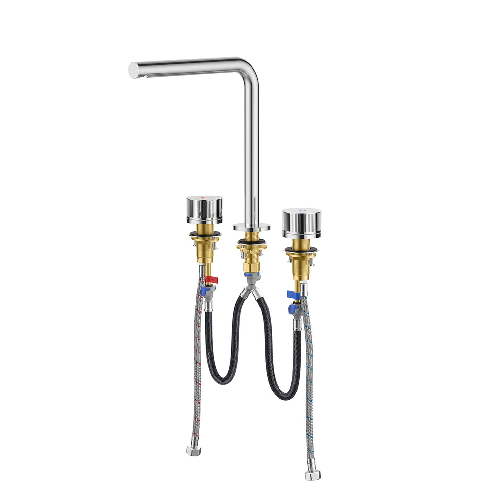 MAXTOR 3-Hole Widespread Bathroom Basin Faucet, Gooseneck Spout-AB005131