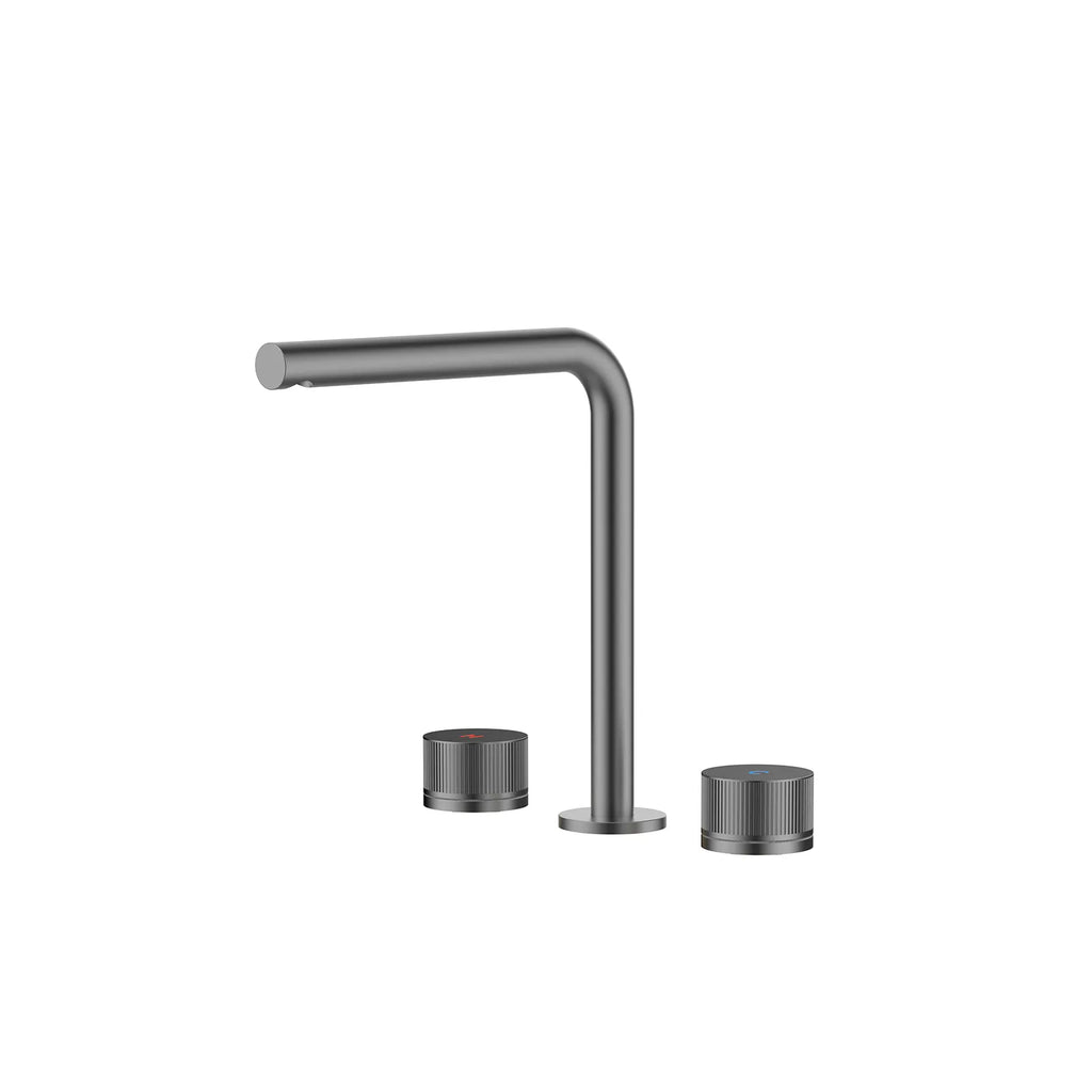 MAXTOR 3-Hole Widespread Bathroom Basin Faucet, Gooseneck Spout-AB005131 Brushed Gun Metal