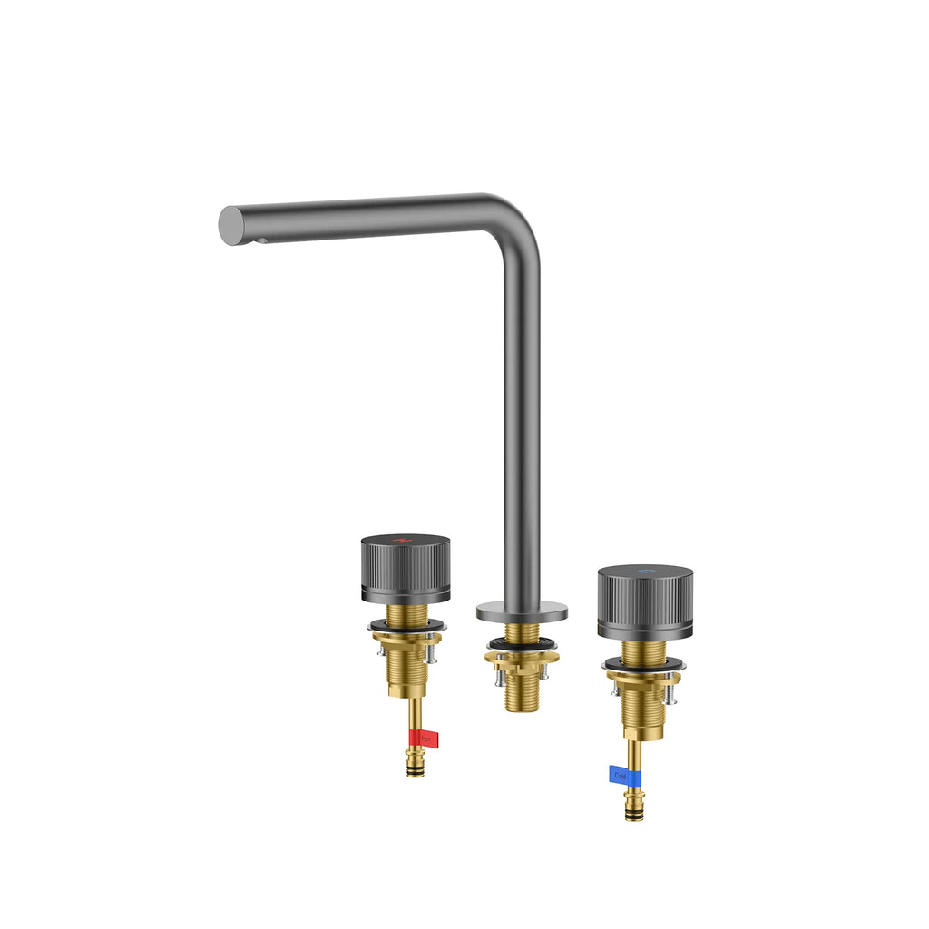 MAXTOR 3-Hole Widespread Bathroom Basin Faucet, Gooseneck Spout-AB005131