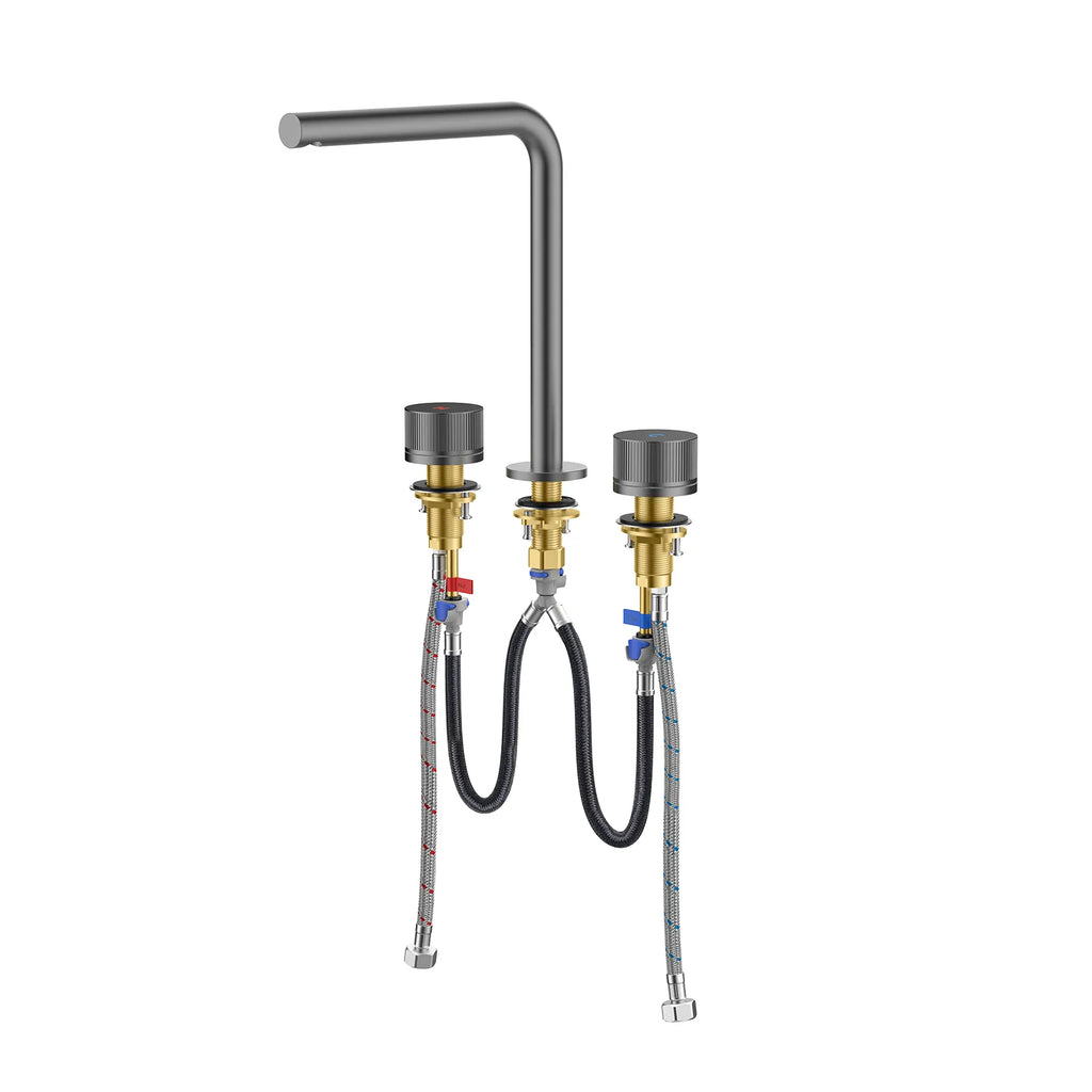 MAXTOR 3-Hole Widespread Bathroom Basin Faucet, Gooseneck Spout-AB005131