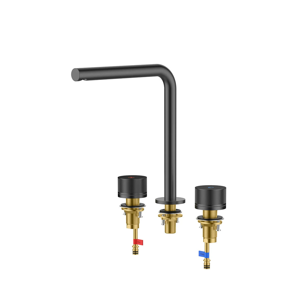 MAXTOR 3-Hole Widespread Bathroom Basin Faucet, Gooseneck Spout-AB005131