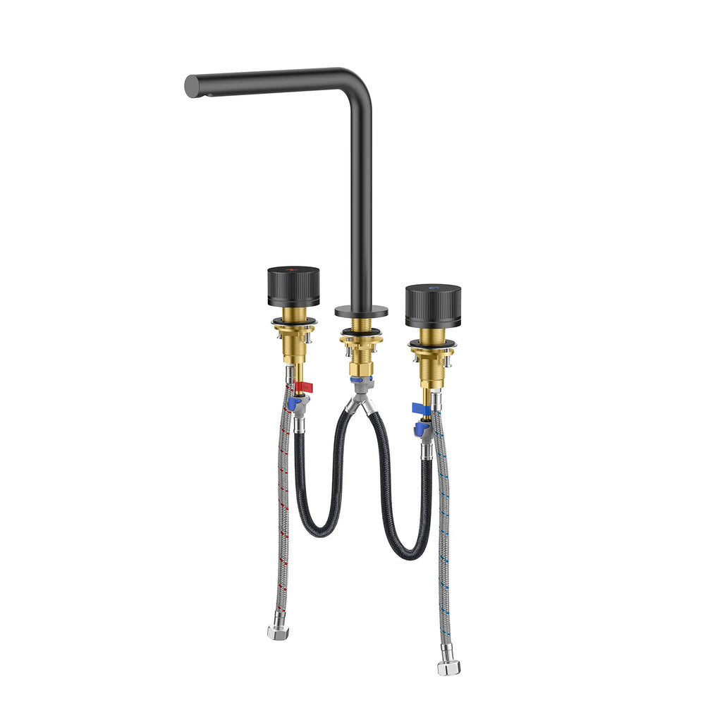 MAXTOR 3-Hole Widespread Bathroom Basin Faucet, Gooseneck Spout-AB005131