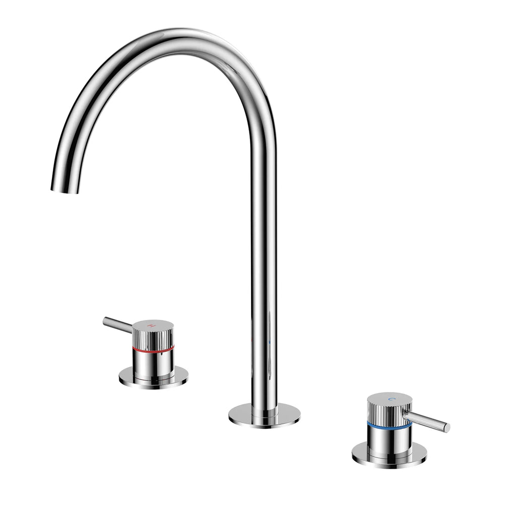 3-Hole Two Handle Widespread Bathroom Basin Faucet – Lever Handles Gooseneck – AB005231 Chrome