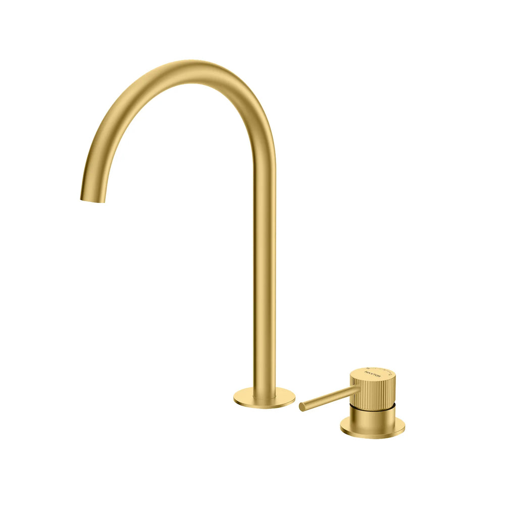 Single Lever 2-Hole Bathroom Basin Faucet – Tall Gooseneck Spout – AB006031 Brushed Gold