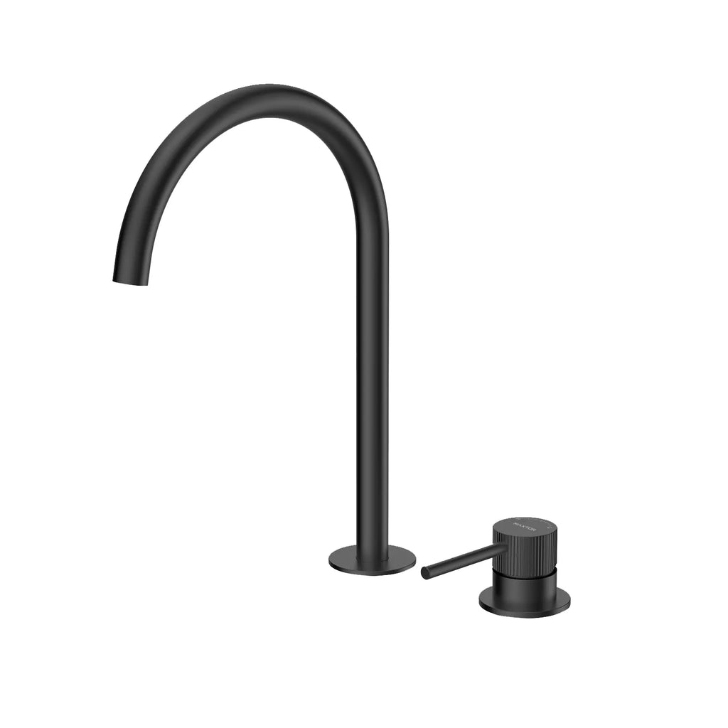 Single Lever 2-Hole Bathroom Basin Faucet – Tall Gooseneck Spout – AB006031 Matte Black