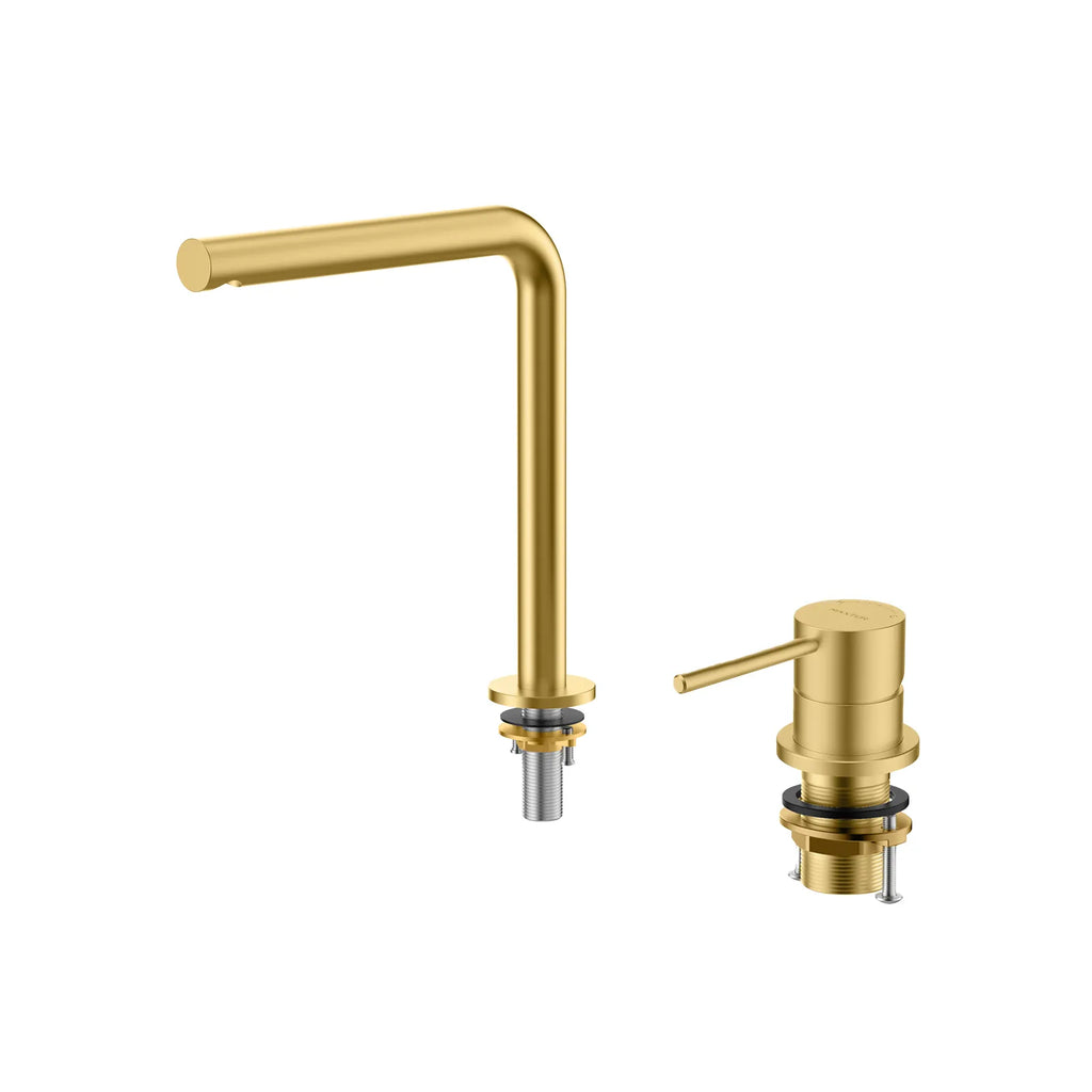 Erie Two Hole Basin Faucet, Deck Mount Sink Mixer-AB006105 Brushed Gold