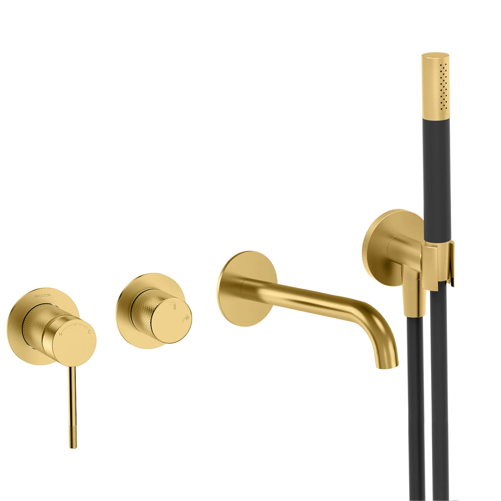 MAXTOR Exposed Bathtub Mixer Faucet Kit – Wall Mounted Bath Filler with Handheld Shower-AB022033 Brushed Gold