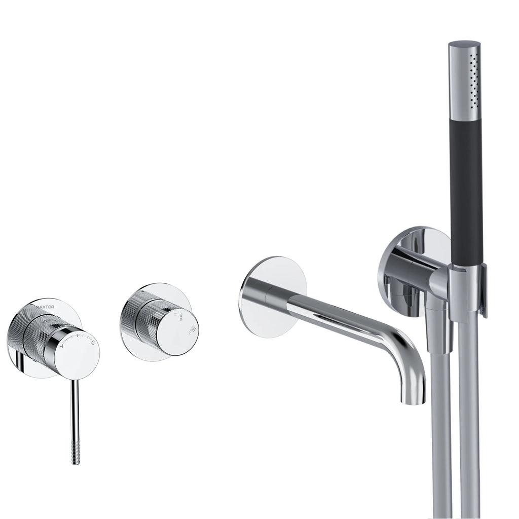 MAXTOR Exposed Bathtub Mixer Faucet Kit – Wall Mounted Bath Filler with Handheld Shower-AB022033 Chrome