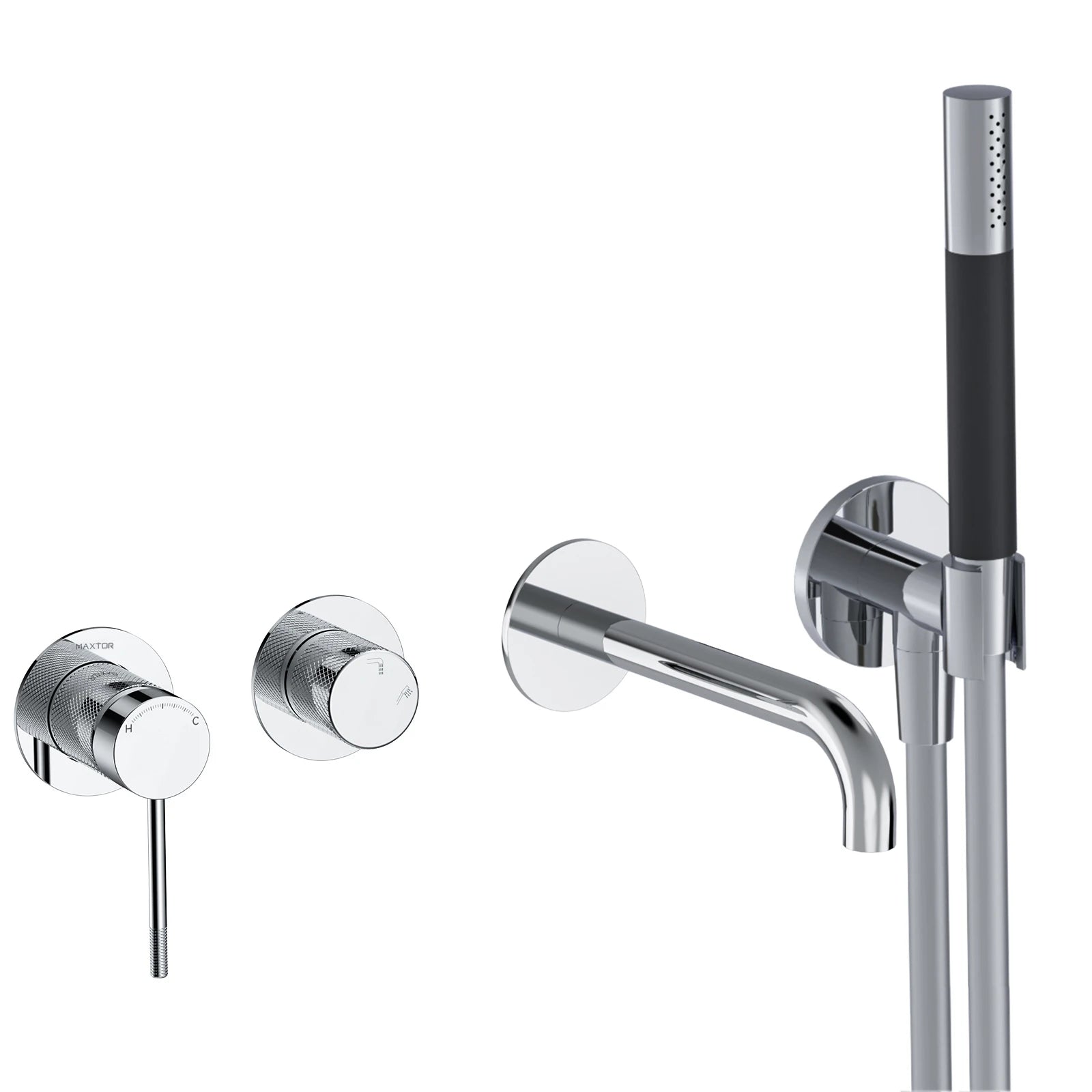 MAXTOR Exposed Bathtub Mixer Faucet Kit – Wall Mounted Bath Filler with Handheld Shower-AB022033 Chrome