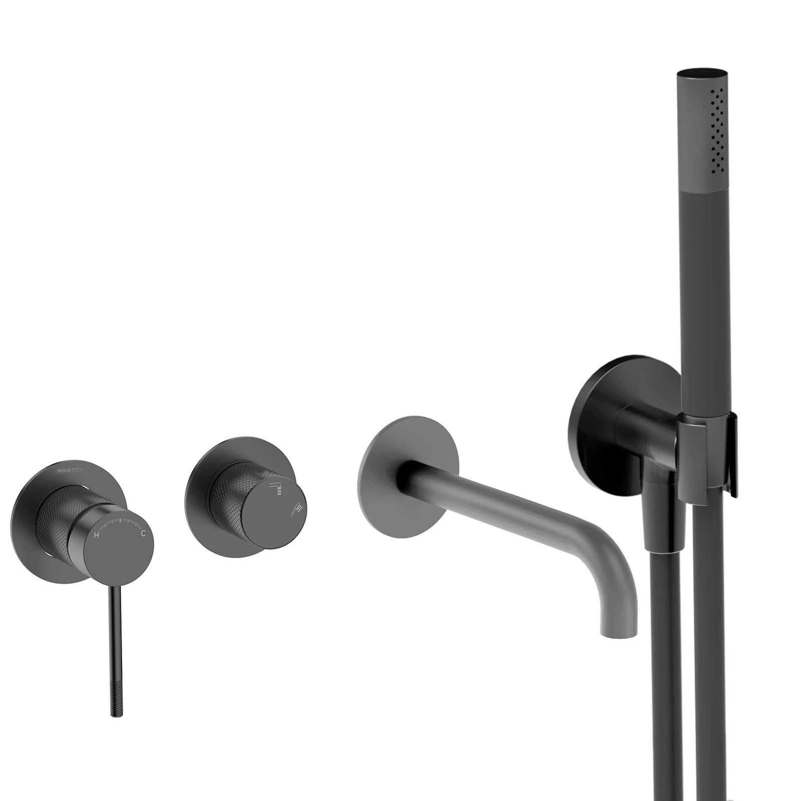 MAXTOR Exposed Bathtub Mixer Faucet Kit – Wall Mounted Bath Filler with Handheld Shower-AB022033 Brushed Gun Metal