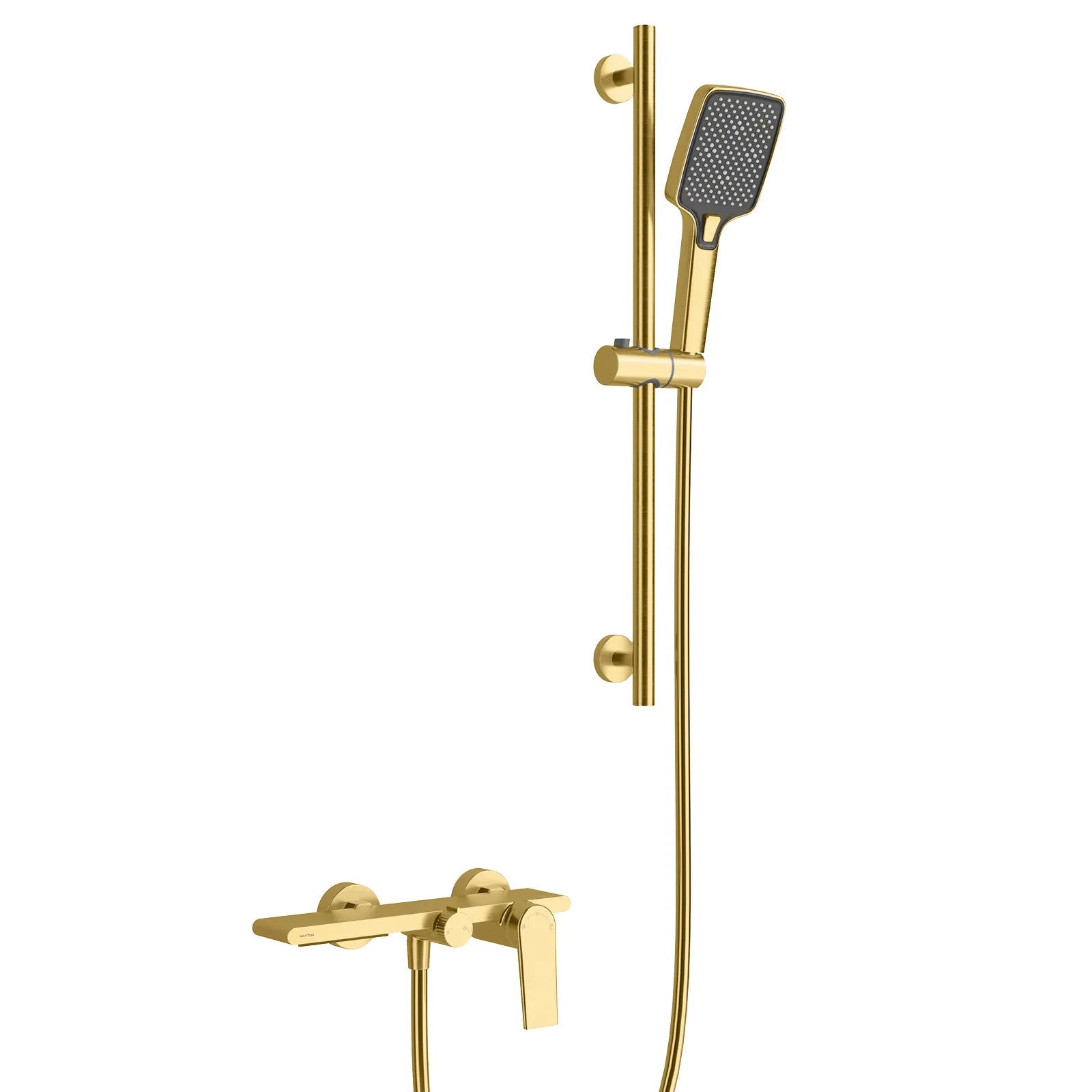 Exposed Bathtub Mixer Faucet Kit – Single Lever Wall Mounted Bath Mixer with Slide Bar & Hand Shower-AB023064 Brushed Gold