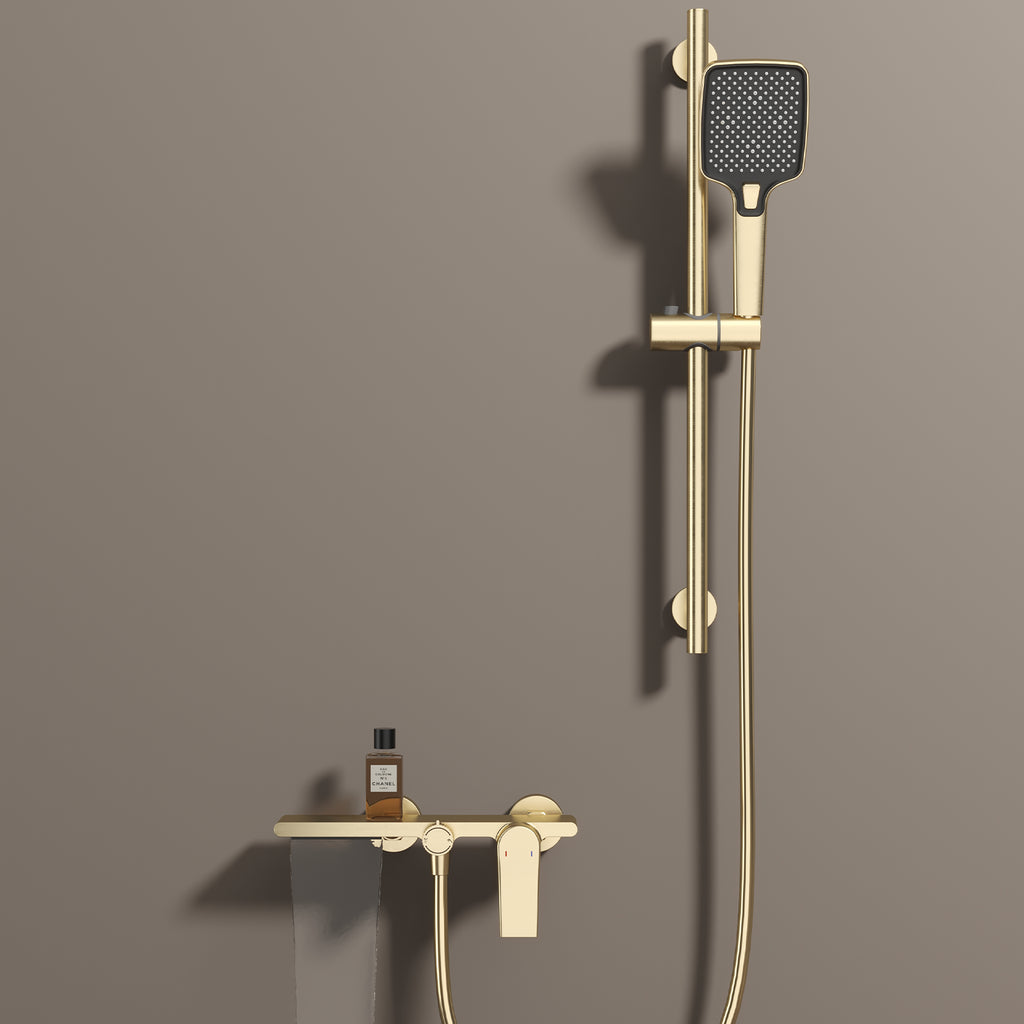 Exposed Bathtub Mixer Faucet Kit – Single Lever Wall Mounted Bath Mixer with Slide Bar & Hand Shower-AB023064