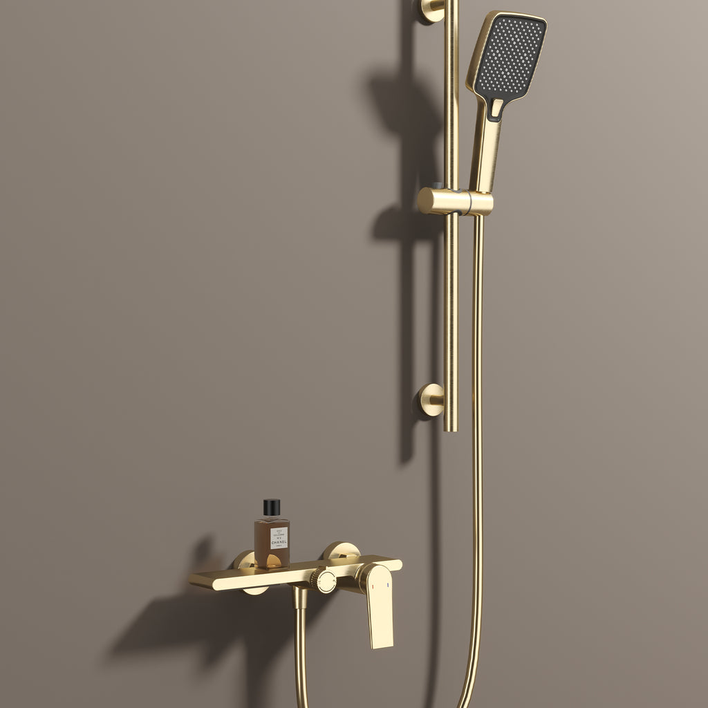 Exposed Bathtub Mixer Faucet Kit – Single Lever Wall Mounted Bath Mixer with Slide Bar & Hand Shower-AB023064