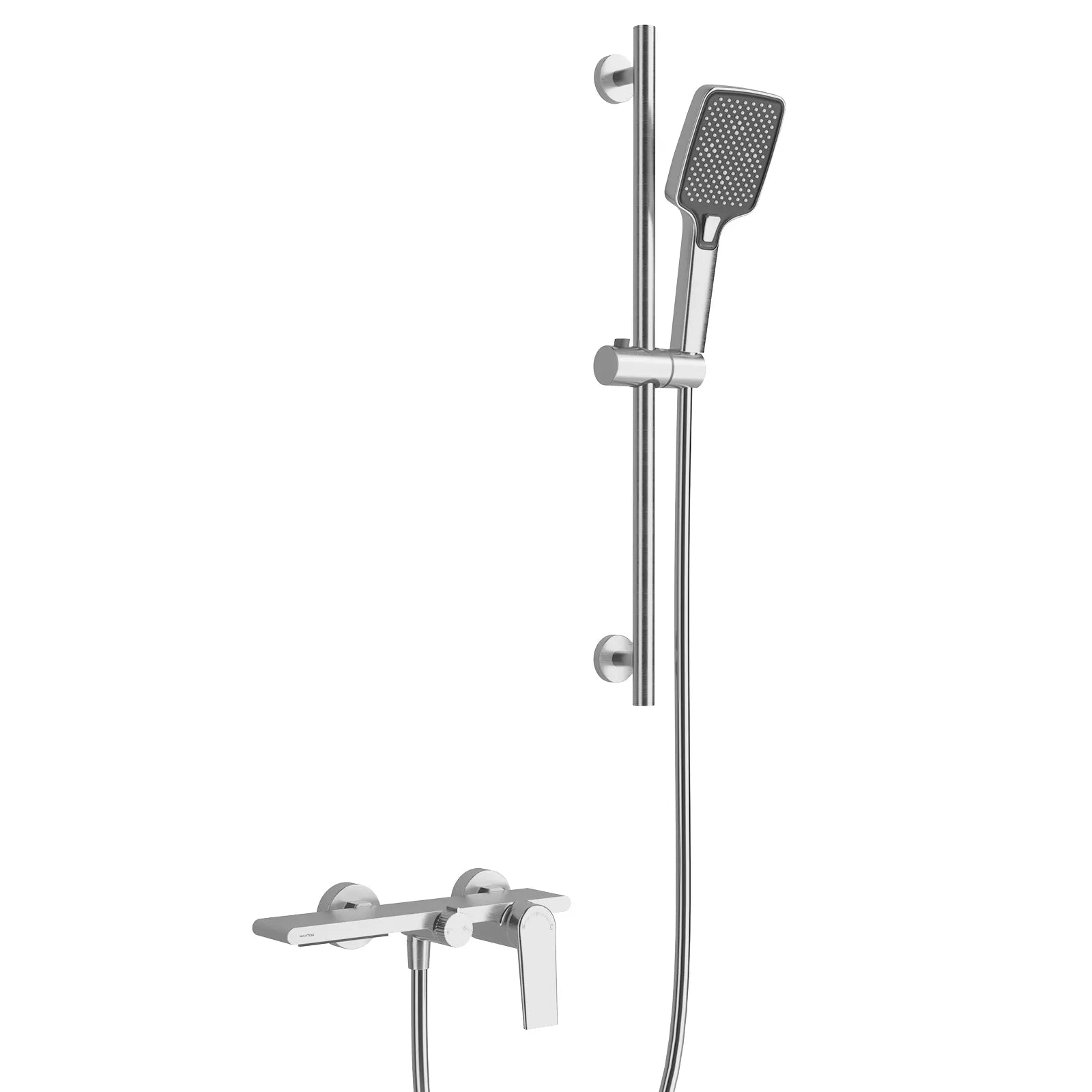 Exposed Bathtub Mixer Faucet Kit – Single Lever Wall Mounted Bath Mixer with Slide Bar & Hand Shower-AB023064 Brushed Nickel
