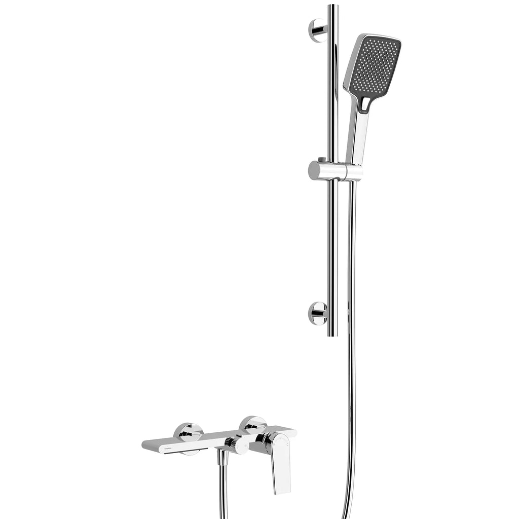 Exposed Bathtub Mixer Faucet Kit – Single Lever Wall Mounted Bath Mixer with Slide Bar & Hand Shower-AB023064 Chrome