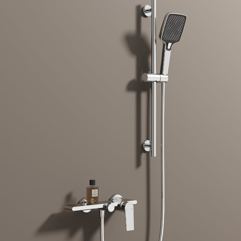 Exposed Bathtub Mixer Faucet Kit – Single Lever Wall Mounted Bath Mixer with Slide Bar & Hand Shower-AB023064