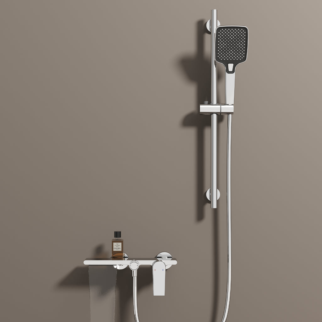 Exposed Bathtub Mixer Faucet Kit – Single Lever Wall Mounted Bath Mixer with Slide Bar & Hand Shower-AB023064