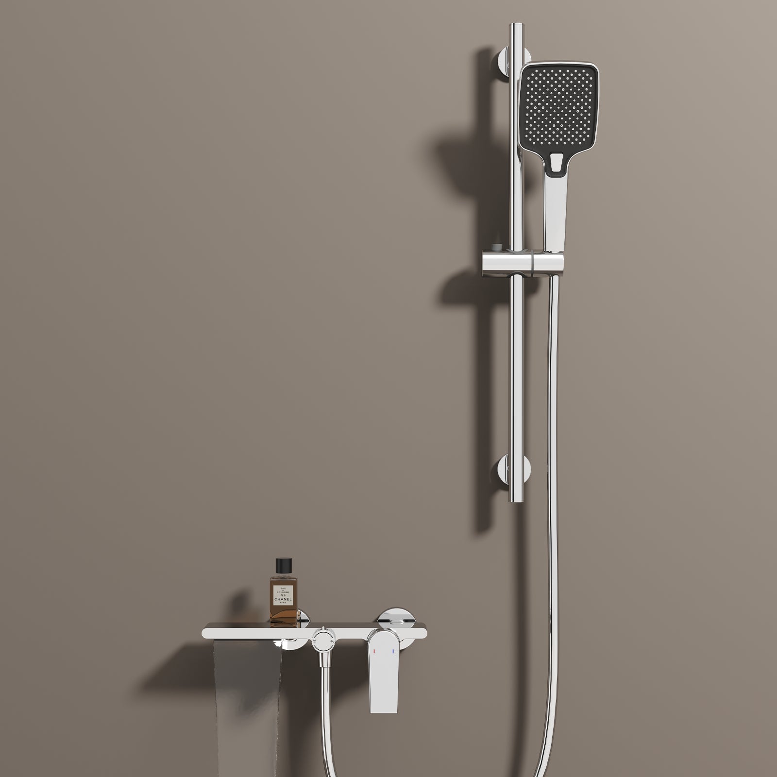 Exposed Bathtub Mixer Faucet Kit – Single Lever Wall Mounted Bath Mixer with Slide Bar & Hand Shower-AB023064