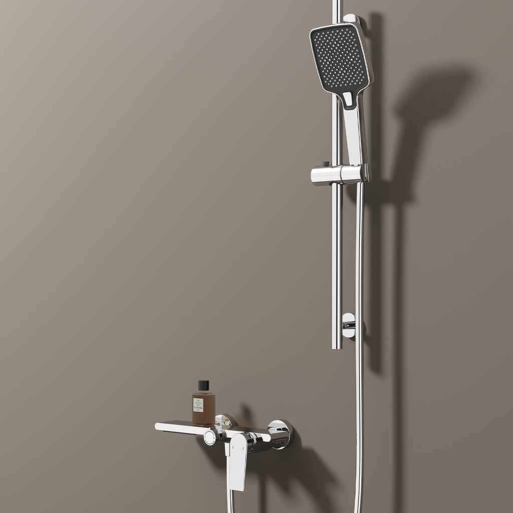 Exposed Bathtub Mixer Faucet Kit – Single Lever Wall Mounted Bath Mixer with Slide Bar & Hand Shower-AB023064