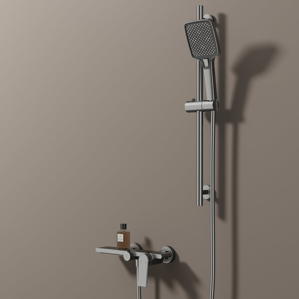 Exposed Bathtub Mixer Faucet Kit – Single Lever Wall Mounted Bath Mixer with Slide Bar & Hand Shower-AB023064