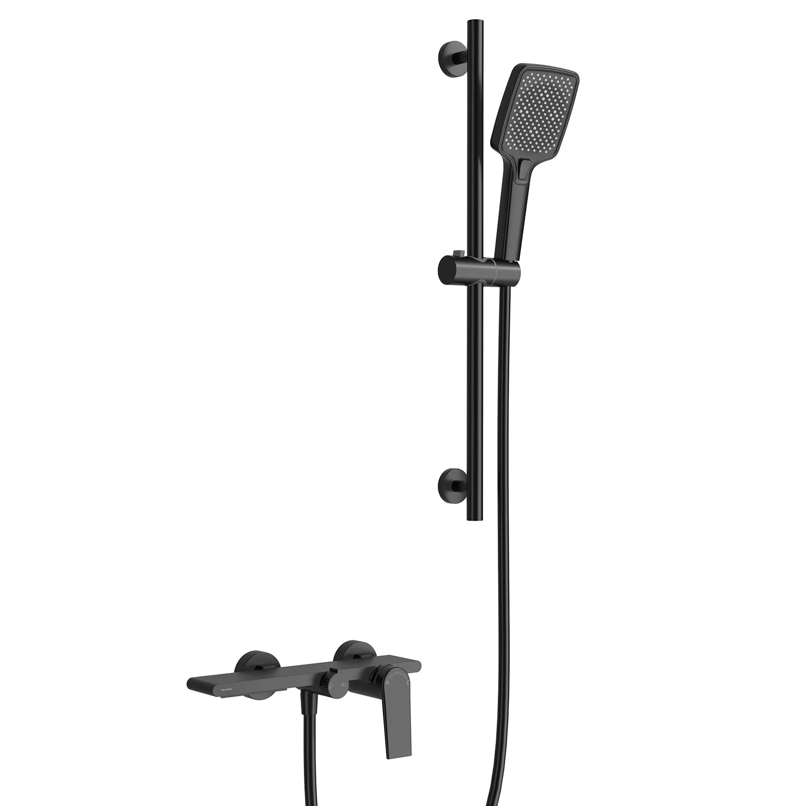 Exposed Bathtub Mixer Faucet Kit – Single Lever Wall Mounted Bath Mixer with Slide Bar & Hand Shower-AB023064 Matte Black