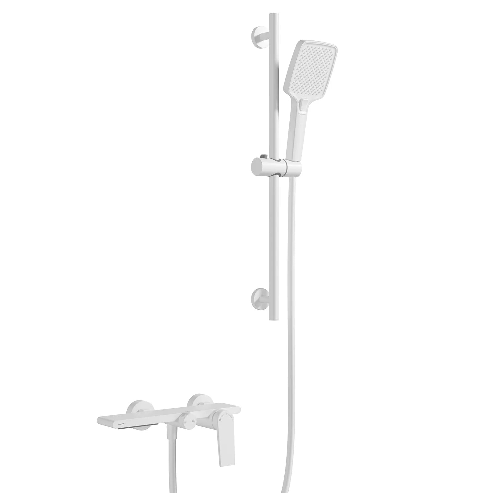 Exposed Bathtub Mixer Faucet Kit – Single Lever Wall Mounted Bath Mixer with Slide Bar & Hand Shower-AB023064 Matte White