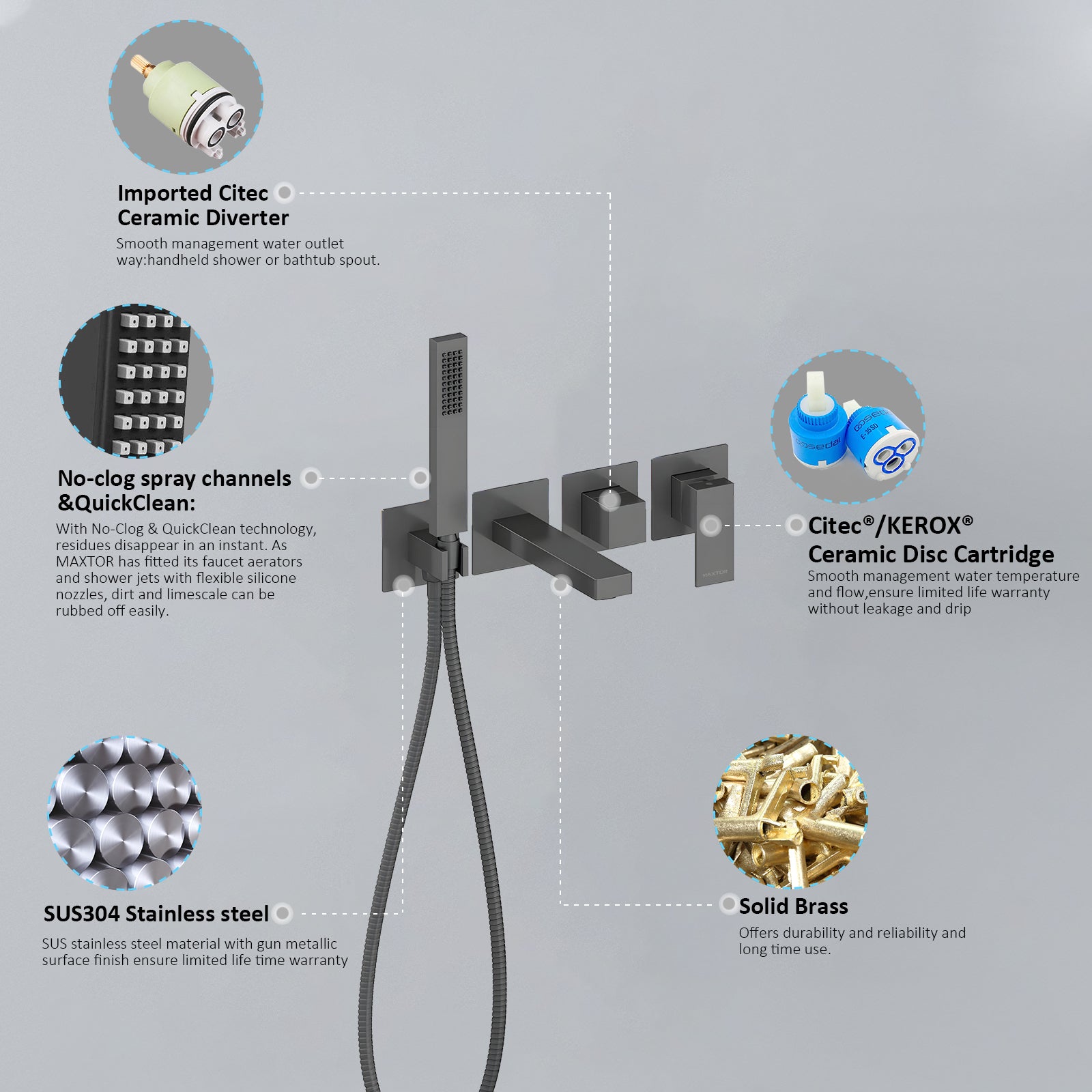 Exposed Bathtub Mixer Faucet Kit with Handheld Shower – AB023100