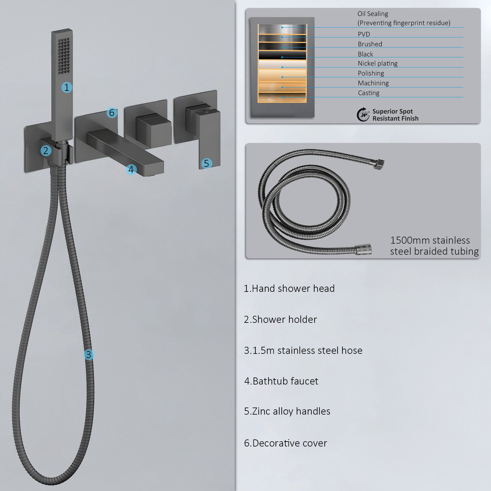 Exposed Bathtub Mixer Faucet Kit with Handheld Shower – AB023100