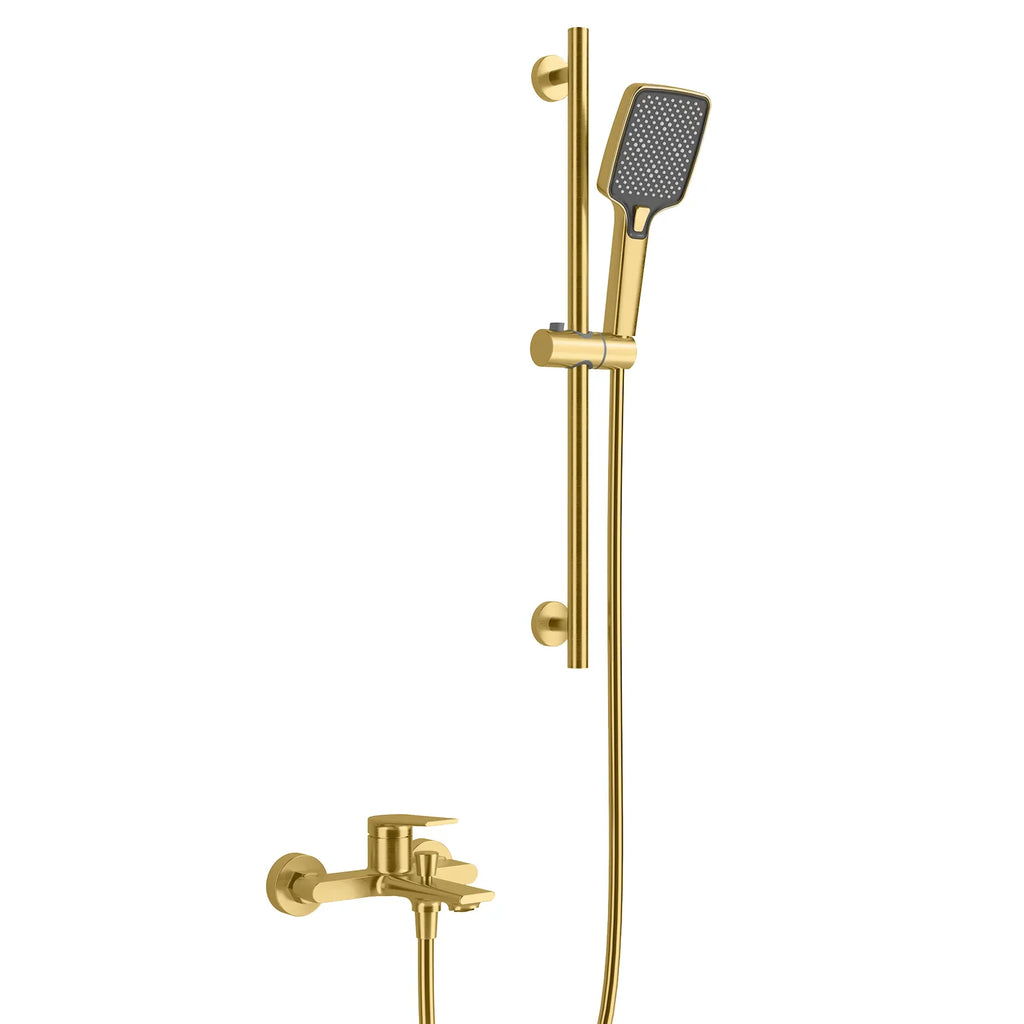 Exposed Bath & Shower Mixer Faucet Kit – Single Lever Wall Mounted Tub & Shower Set-AB023264 Brushed Gold