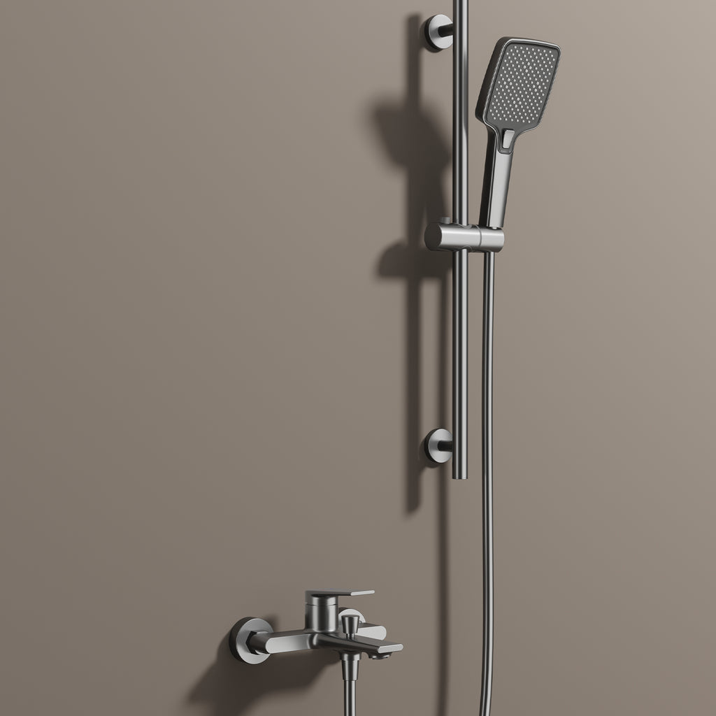 Exposed Bath & Shower Mixer Faucet Kit – Single Lever Wall Mounted Tub & Shower Set-AB023264 Brushed Gun Metal