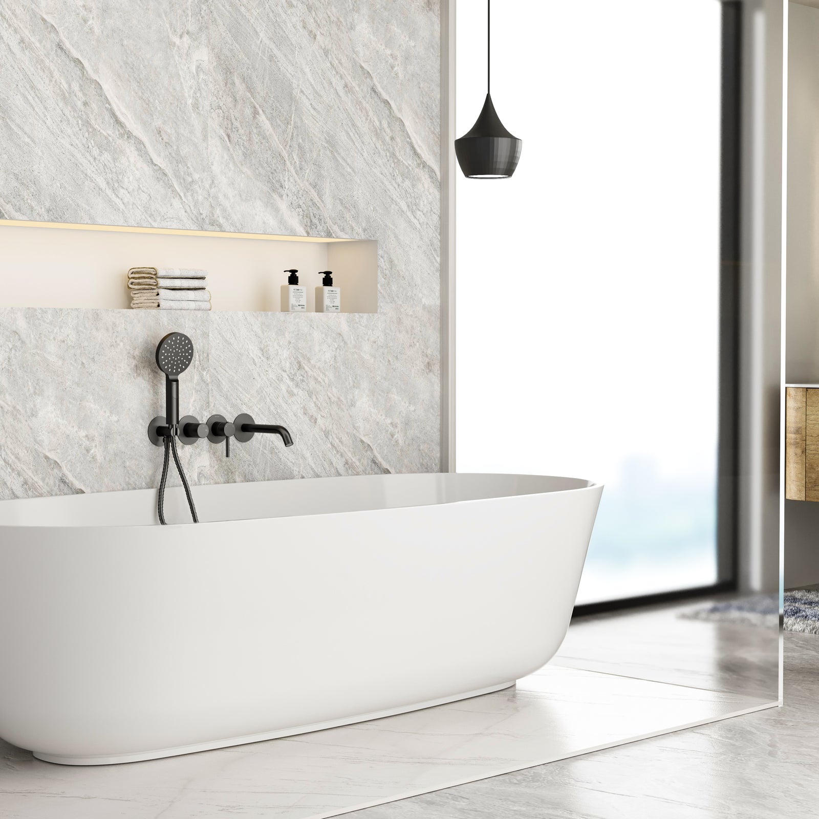 Circular Wall Concealed Bathtub Mixer Kit With Handheld Shower AB023204