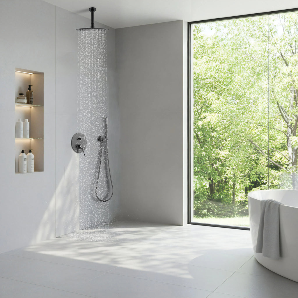 2-Way Wall-Concealed Shower System with Overhead Rain Shower & Hand Shower-AB302005