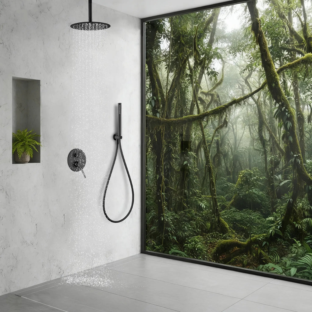 2-Way Wall-Concealed Shower System with Overhead Rain Shower & Hand Shower-AB302005