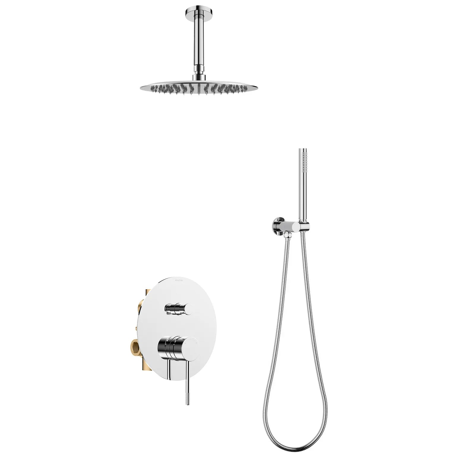 Circular 2-Way Wall Concealed Shower System with Overhead & Hand Shower Chrome