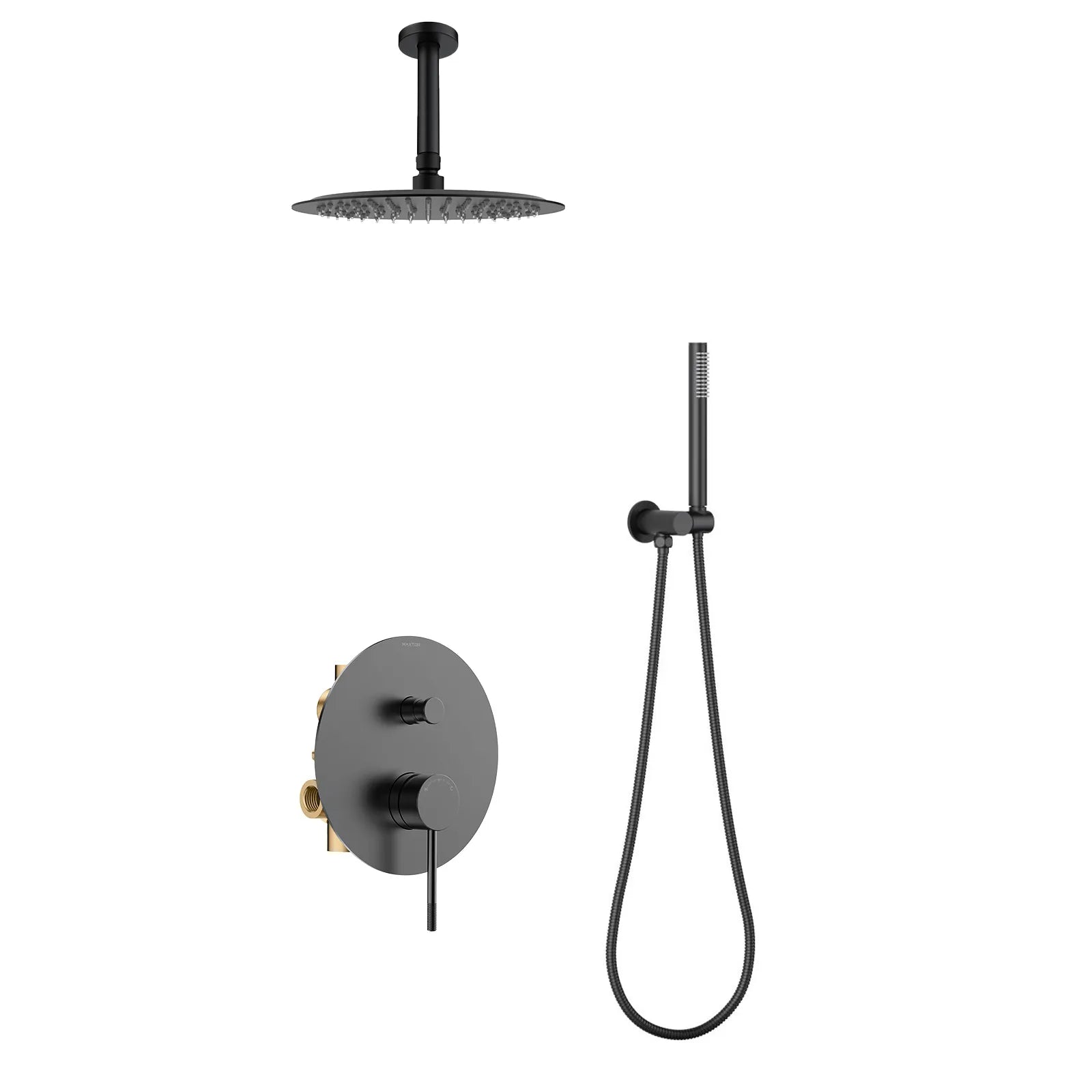 Circular 2-Way Wall Concealed Shower System with Overhead & Hand Shower Matte Black