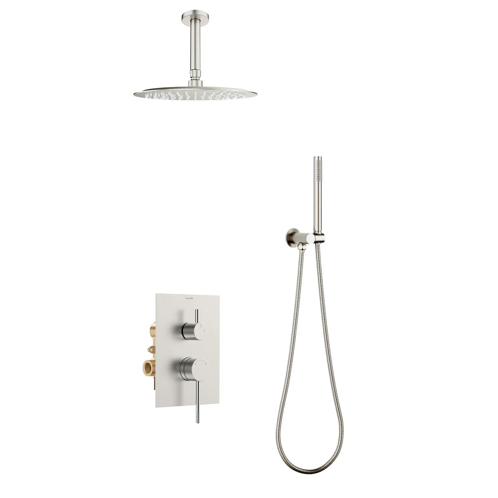 2-Way Wall Concealed Shower System with Ceiling Shower AB302504 Brushed Nickel