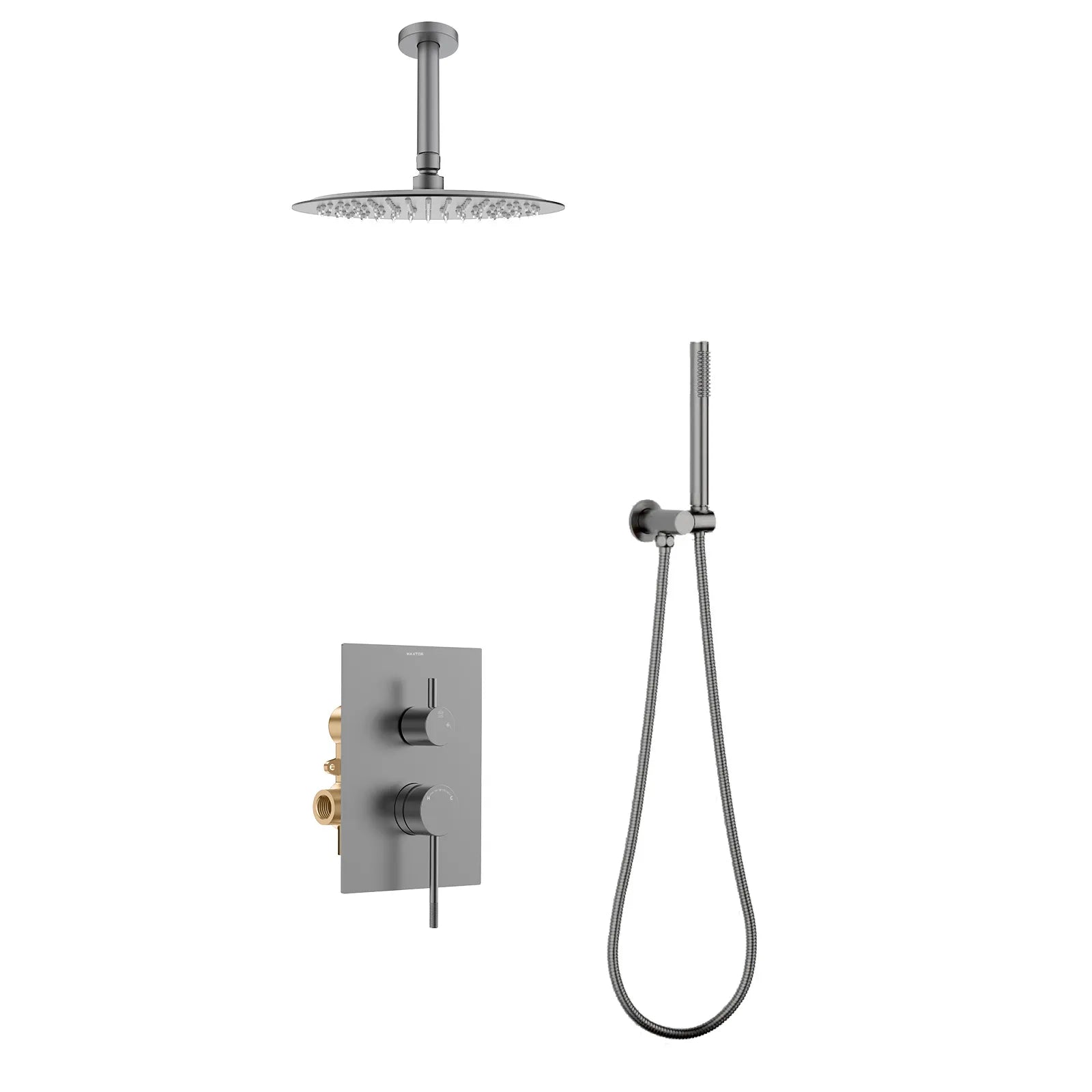 2-Way Wall Concealed Shower System with Ceiling Shower AB302504 Brushed Gun Metal