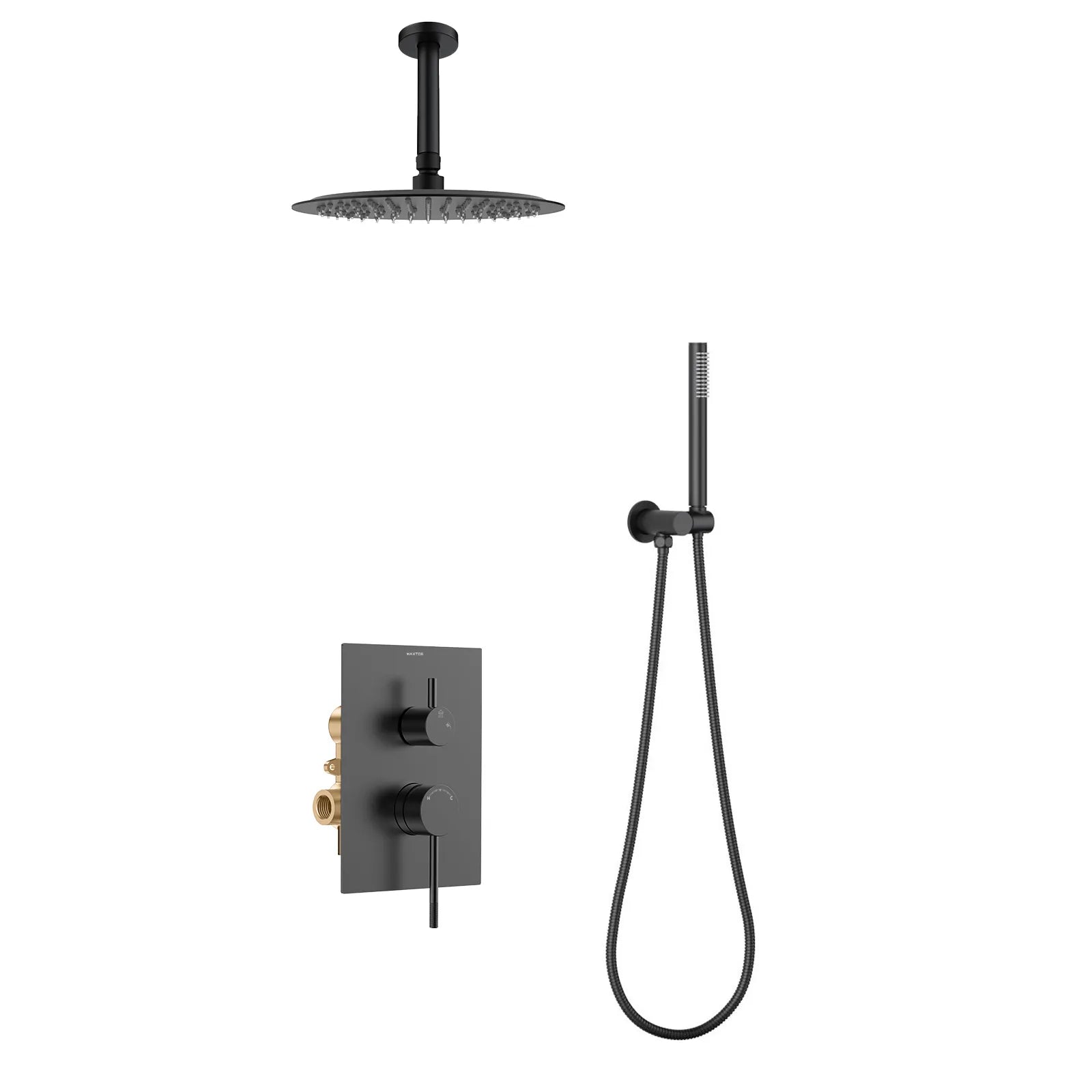 2-Way Wall Concealed Shower System with Ceiling Shower AB302504 Matte Black