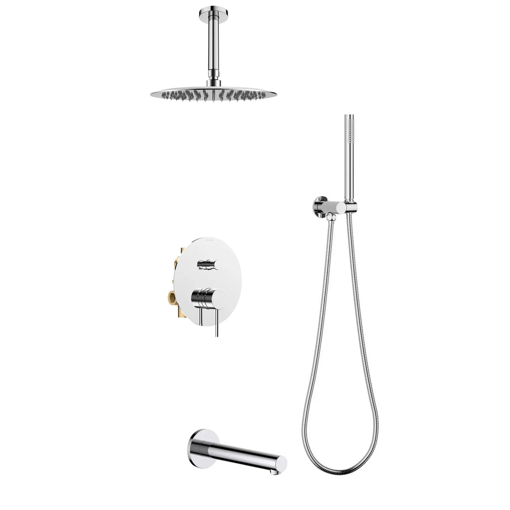 3-Way Concealed Shower System – Brass Pressure Balance Mixer with Rain, Hand & Tub Outlet-AB303005 Chrome