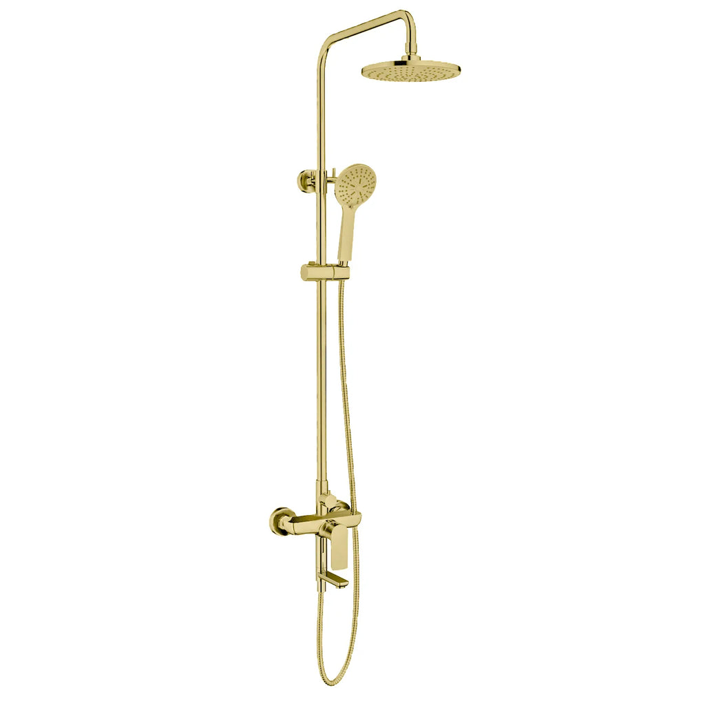 3 Way Shower Column System Featured Over Head Shower, Hand Shower and Tub Filler-AB403003 Brushed Gold